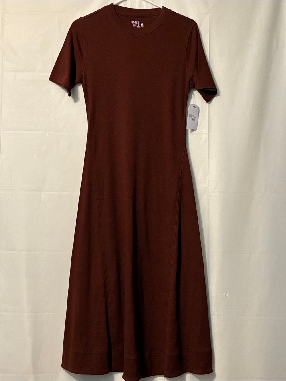 Time and Tru Short Sleeve Midi Dress in Deep Brown